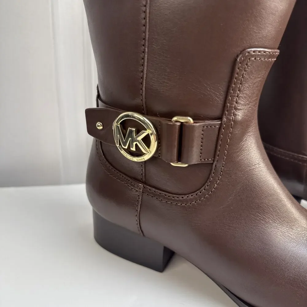 Michael Kors Harland Knee High Riding Boots Brown Leather 5M‎ Wide Calf NWB